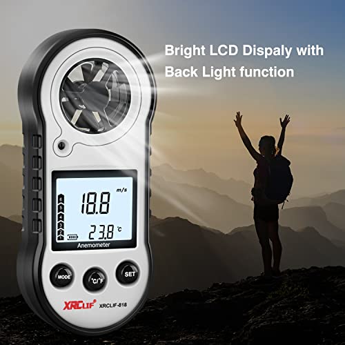 Digital Wind Speed & Temperature Anemometer, handheld Wind Gauge for Shooting, Windsurfing, Hunting - Gray - color: Gray