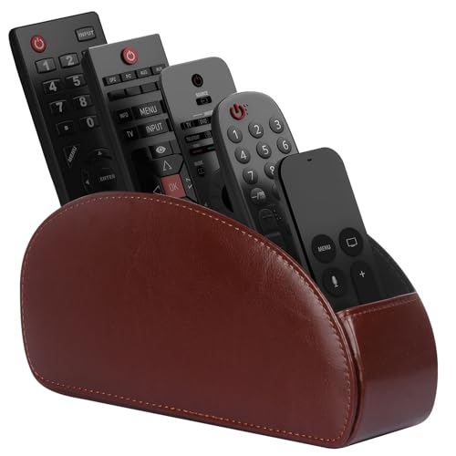 Remote Control Holder, PU Leather Organizer Box with 5 Compartments for Table Bed Office,Remote Caddy Desktop Storage Home Accessories-Brown - color: Brown