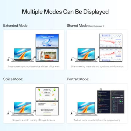 InnoView Portable Dual Monitor 15.6" 1920x1080 Dual Stacked Foldable Monitor | 315° Screen Adjustment | USB-C/HDMI Second Monitor for Laptop, Mac, Windows - size: 15.6 inches