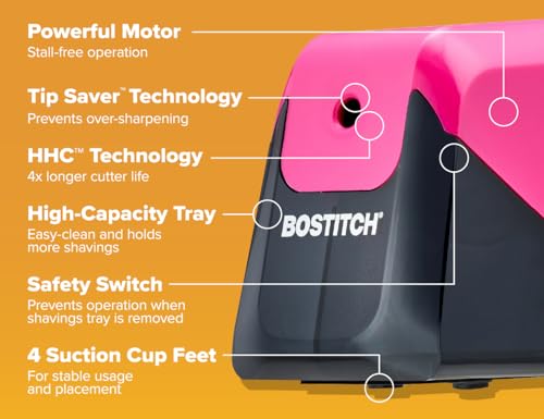 Bostitch Office Battery Pencil Sharpener, 4X Longer Cutter Life, Tip Saver Technology, Pink - color: Pink