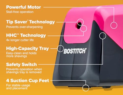 Bostitch Office Battery Pencil Sharpener, 4X Longer Cutter Life, Tip Saver Technology, Pink - color: Pink