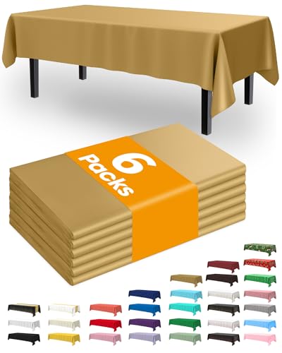 Pureegg Plastic Table Cloth Disposable 6 Pack, 54 x 108 Inch, Gold - color: Gold, size: 54" X 108" Rectangle
