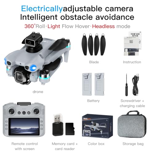 AE5 Pro RC Drones, Foldable Quadcopter with Electric Adjustable Camera, WiFi FPV Live Video, 360° Stunt Roll, Stable Hover for Outdoor Shooting(2 Batteries)