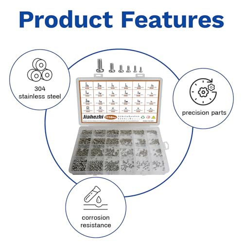 1110Pcs Metric Micro Screws & Nuts Kit, M1 M1.2 M1.4 M1.6 M2 M2.5 - size: M1/1.2/1.4/1.6/2/2.5-1110 Pcs