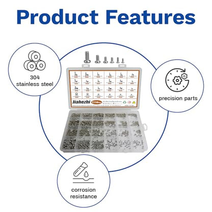 1110Pcs Metric Micro Screws & Nuts Kit, M1 M1.2 M1.4 M1.6 M2 M2.5 - size: M1/1.2/1.4/1.6/2/2.5-1110 Pcs