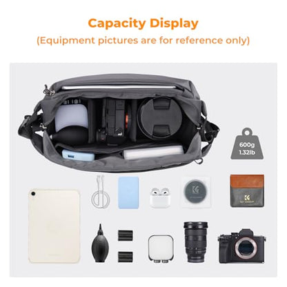 K&F CONCEPT 2 in 1 Camera Sling Bag, Everyday Shoulder Bag - color: 07 Cyan Grey Medium
