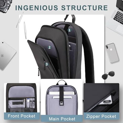 hk Backpack for Men Business Slim Laptop Bag - color: Black, size: 17.3 Inch