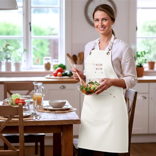 Dulabi Apron, Adjustable Chef Apron for Women and Men with Large Pockets, Cooking Kitchen Apron with Back Straps - color: Beige
