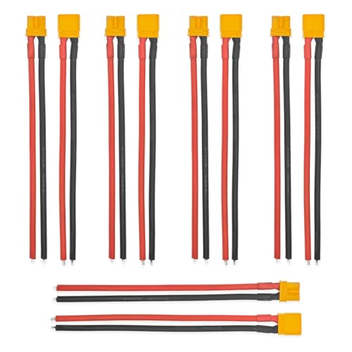 5 Pairs XT30 Plug Male Female Connector XT30U Pigtail with 10cm 16AWG Silicone Wire Amass XT30U for RC LiPo Battery FPV Drone