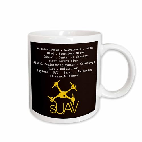 3dRose Black and Yellow Drone with DIY Accelerometer Gyroscope Brushless Motor GPS 11oz Mug - color: White, size: 11 Ounces