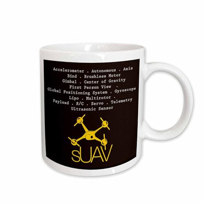 3dRose Black and Yellow Drone with DIY Accelerometer Gyroscope Brushless Motor GPS 11oz Mug - color: White, size: 11 Ounces