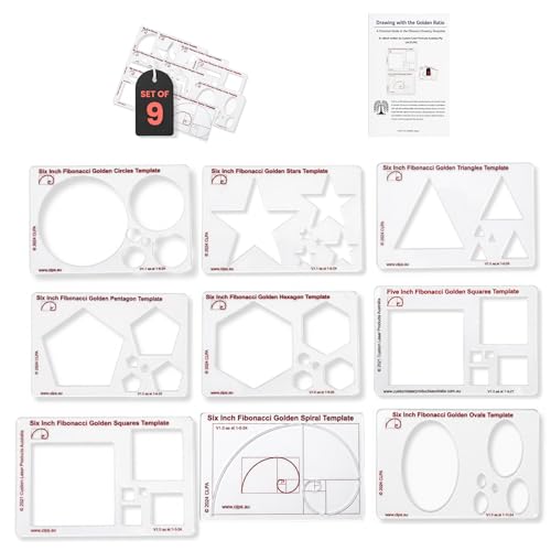 Fibonacci 6" 9-Piece Drawing Template Set, Golden Ratio Stencils - style: Set - All CLPA Fibonacci Templates