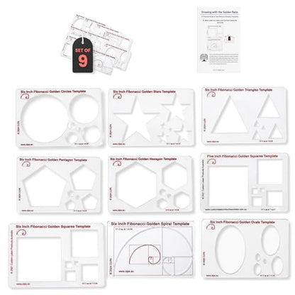 Fibonacci 6" 9-Piece Drawing Template Set, Golden Ratio Stencils - style: Set - All CLPA Fibonacci Templates