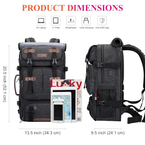 WITZMAN Travel Backpack for Men 45L Large Carry-on Airline Approved - color: Black