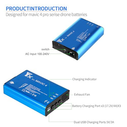 Hanatora Parallel Fast Charger for DJI Mavic 4 Pro Battery,Rapid Quick Multi Charging Hub Drone Accessories