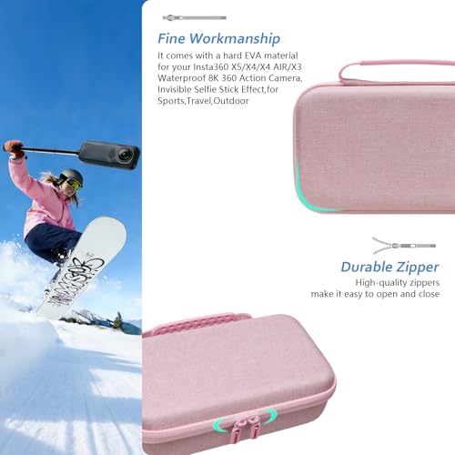 XANAD Hard Case for Insta360 X5 / X4 / X4 Air /X3 / X2 Action Camera,Pink - color: Pink
