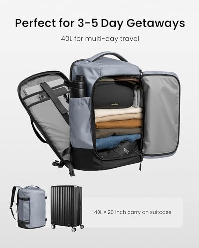 tomtoc Travel Backpack 40L, TSA Carry On Bag Flight Approved, PFAS Free - color: Silver Gray-ripstop, size: 40L