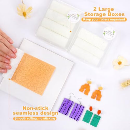 8 Pcs Non-Stick Polymer Clay Texture Rollers (Floral & Botanical) - color: Floral & Botanical