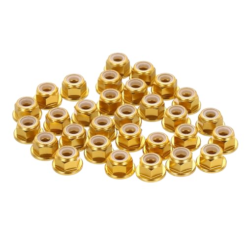 MECCANIXITY 30 Pcs M4 Flange Lock Nuts, Aluminum Nylon Locking Nuts, M4 x 0.7mm Hex Locking Serrated Nuts for RC Drone Quadcopter Motor Prop Adapter Fasteners, Gold Tone - color: Gold Tone, size: M4x0.7mm
