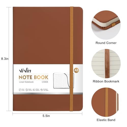 ViVin 3 Pack A5 Hardcover Lined Notebook,192 pg College Ruled 5.5x8.3 - color: Brown, size: 3 Pack