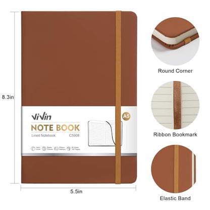 ViVin A5 Hardcover Lined Notebook,192 pg College Ruled 5.5x8.3 - color: Brown, size: 1 Pack
