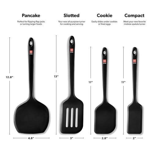 DI ORO Silicone Turner Spatula Set - 600F Heat Resistant, 4-Pc Black - color: Black