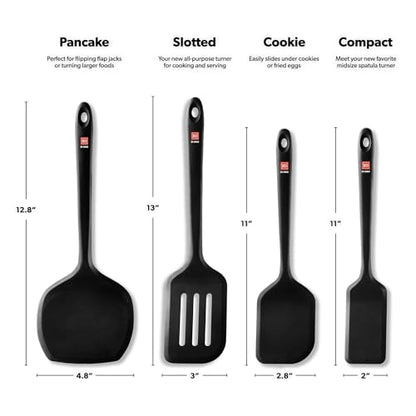 DI ORO Silicone Turner Spatula Set - 600F Heat Resistant, 4-Pc Black - color: Black