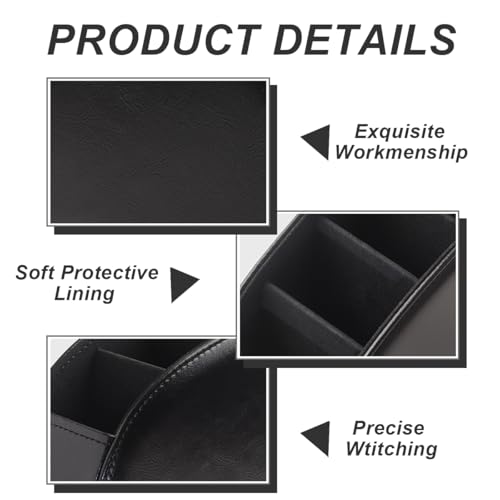 Remote Control Holder, PU Leather Remote Caddy Desktop Organizer with 5 Spacious Compartments for TV Remotes/Media Controllers/Office Supplies(Black) - color: Black
