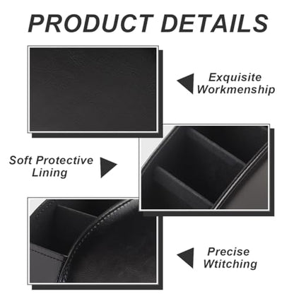 Remote Control Holder, PU Leather Remote Caddy Desktop Organizer with 5 Spacious Compartments for TV Remotes/Media Controllers/Office Supplies(Black) - color: Black