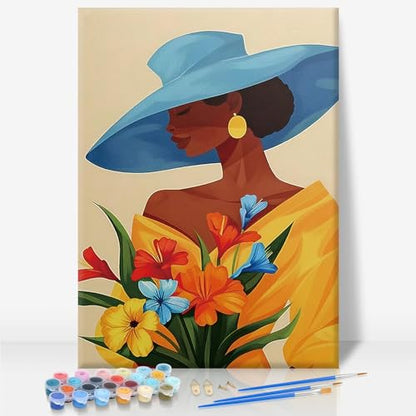 Framed Paint by Numbers Kit for Adults Beginners – Elegant Black Woman - color: BlackWomen-1, size: 8x12 Inch