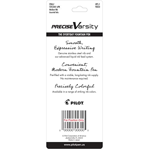 PILOT Precise Varsity Pre-Filled Fountain Pens, 1.0mm, Multicolor, 3-Pack - color: Black/Blue/Purple, size: 3 Count (Pack of 1)