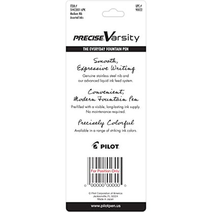 PILOT Precise Varsity Pre-Filled Fountain Pens, 1.0mm, Multicolor, 3-Pack - color: Black/Blue/Purple, size: 3 Count (Pack of 1)