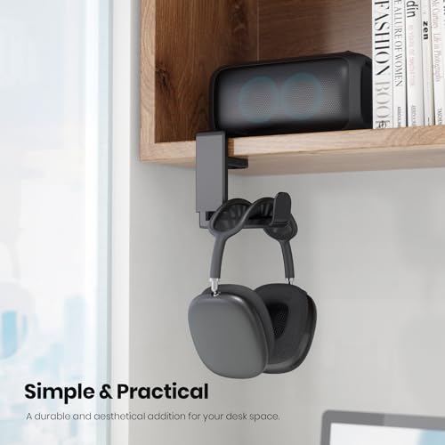 EURPMASK Rotating Headphone Stand,Adjustable Clamp-on Headset Holder Hanger - color: Black 1 Pack