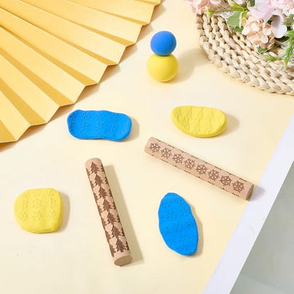 CREATCABIN 2 Pcs Clay Texture Rollers Clay Modeling Pattern Rollers Kit Pine Tree Snowflake Pattern Textured Rolling Pins for Modeling Ceramics Pottery Painting Handmade Craft Art DIY 3.94 Inch