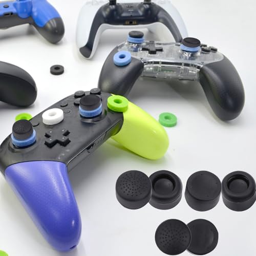 16PCS Silicone Thumb Grips & FPS Aim Rings for PS5, PS4, Switch Pro Controllers - 8 Joystick Caps, 6 Multi-Level Resistance Rings, 2 Protector Rings for Enhanced Grip and Precision Control