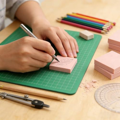 6 Pack 2"x2" Pale Pink Rubber Stamp Carving Blocks - Soft Linoleum Material for DIY Craft Projects & Handmade Stamps - size: 2"x2"