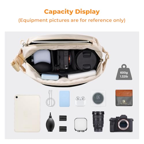 K&F CONCEPT 2 in 1 Camera Sling Bag, Everyday Shoulder Bag - color: 06 Beige Medium