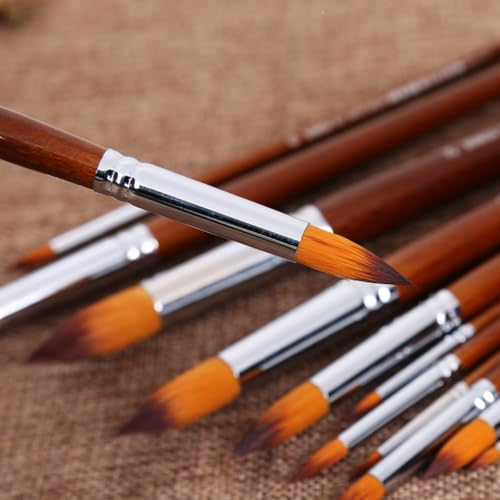 13 Pcs Pointed Round Large Paint Brushes Set, Synthetic Hair, Long Handle - color: Round