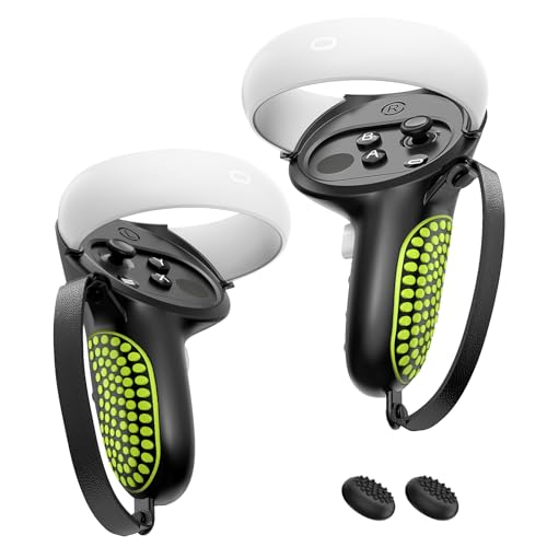 AMZDM Upgraded Controller Grips for Meta Quest 2 VR Oculus Touch Controllers Protector with Joystick Covers 1Pair Black & Green - color: Black & Green