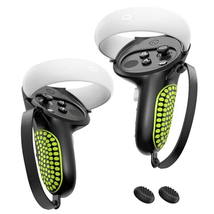 AMZDM Upgraded Controller Grips for Meta Quest 2 VR Oculus Touch Controllers Protector with Joystick Covers 1Pair Black & Green - color: Black & Green