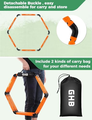GHB Hex Agility Rings 1 Pack and 24 Pack 7 Inch Football Cones with 3 Carrying Bag