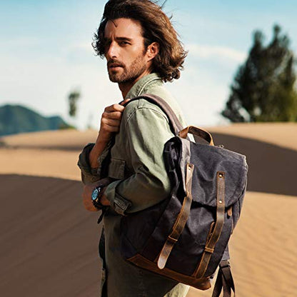 Heavy-Duty Waxed Canvas Rucksack Backpack - color: Gray, size: 400 x 340 x 190 mm - Standard