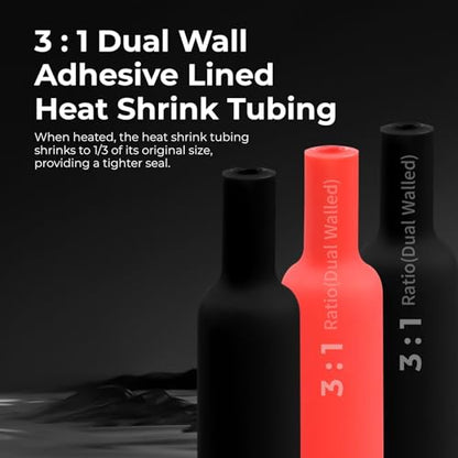 1/2" 3:1 Heat Shrink Tubing Roll, Dual Wall Adhesive Lined Wire Shrink Wrap Tubing Insulation Sealing Waterproof Oil-Proof Anti-Friction (Black, 16.4ft) - color: Black, size: 12.7mm(1/2")-16.4ft