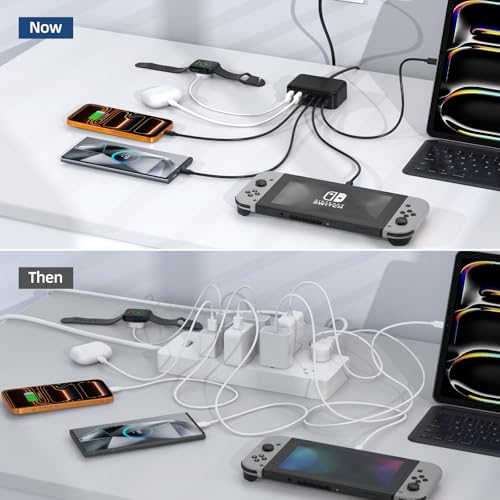 100W 6 in 1 USB Charger, 50% Smaller Charging Station for Multiple Devices - color: F-Grey