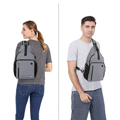 MOSISO Sling Backpack Bag, Crossbody Shoulder Bag Travel Hiking Daypack Chest Bag with Front Square Pocket&USB Charging Port - color: Grey
