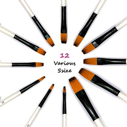GETHPEN Flat Paint Brush Set for Acrylic Watercolor & Oil Painting,12pcs - style: Flat