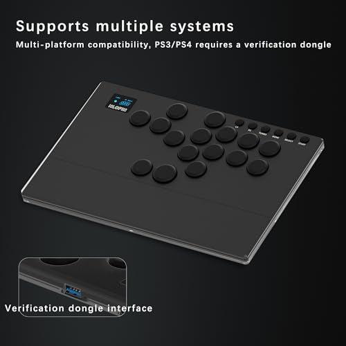 NLOFIN Leverless Arcade Stick 16Keys All-Button Leverless Controller(Black) - color: Black