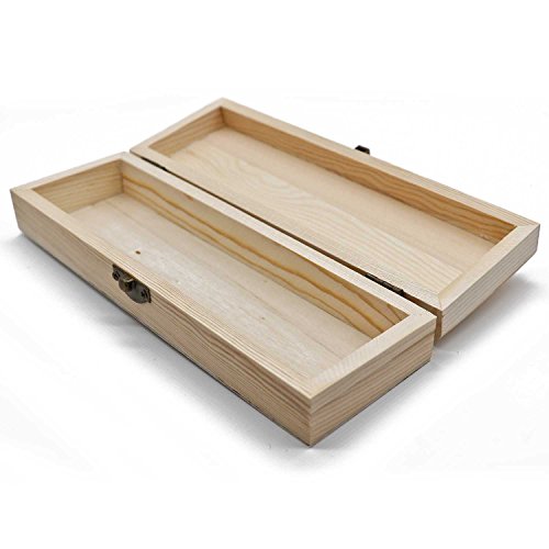Plain Unfinished Wood Pencil Box, Unpainted Rectangle DIY Artist Tool and Brush Storage Box Case with Locking Clasp, Small