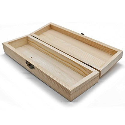 Plain Unfinished Wood Pencil Box, Unpainted Rectangle DIY Artist Tool and Brush Storage Box Case with Locking Clasp, Small