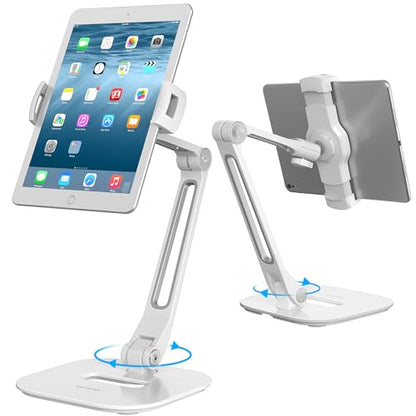AboveTEK Multi-Angle Adjustable Tablet Stand, 360 Swivel iPad Stand Aluminum Desk Mount Fits 4'-11" Tablets White - color: White